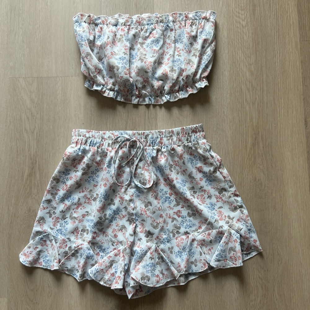 Floral Two-Piece Set with Ruffle Details